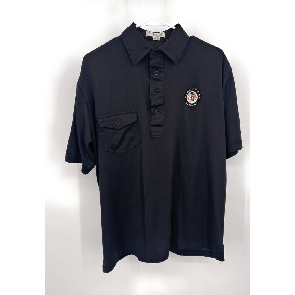 Vtg La Mode‎ Golf Shirt Sz L Blackhawk Alumni Black Polo